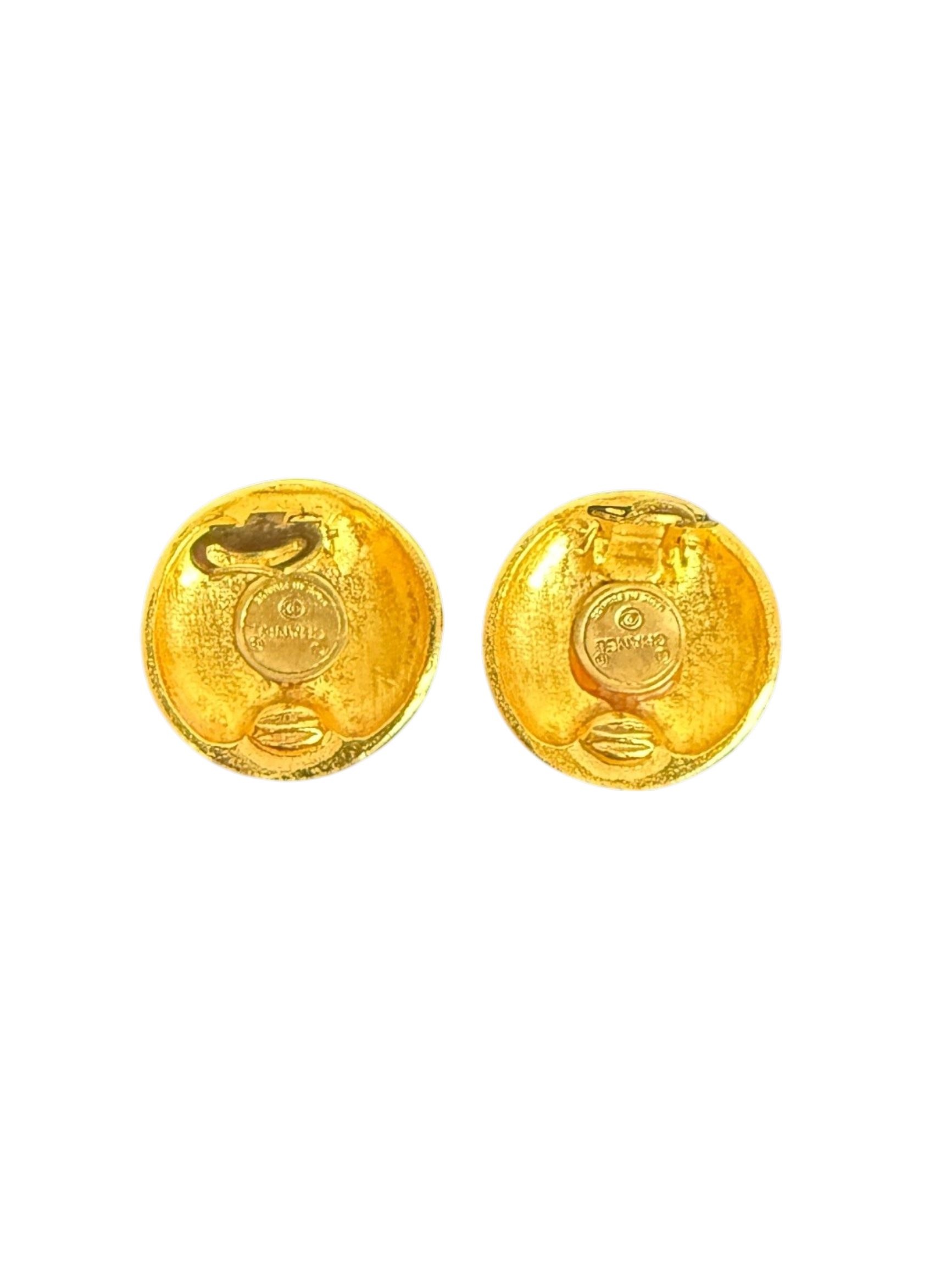 Vintage CC Logo Round Gold Plated Clip-On Earrings Chanel Gold Plated Brass