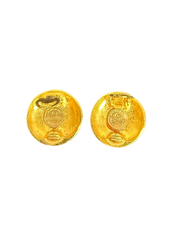 Vintage CC Logo Round Gold Plated Clip-On Earrings Chanel Gold Plated Brass