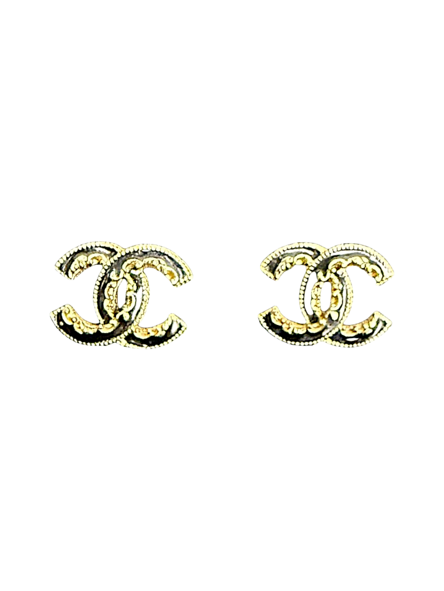 CC Logo Gold Tone Stud Earrings Chanel Gold Tone Metal, Enamel