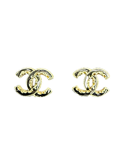 CC Logo Gold Tone Stud Earrings Chanel Gold Tone Metal, Enamel