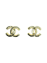 CC Logo Gold Tone Stud Earrings Chanel Gold Tone Metal, Enamel