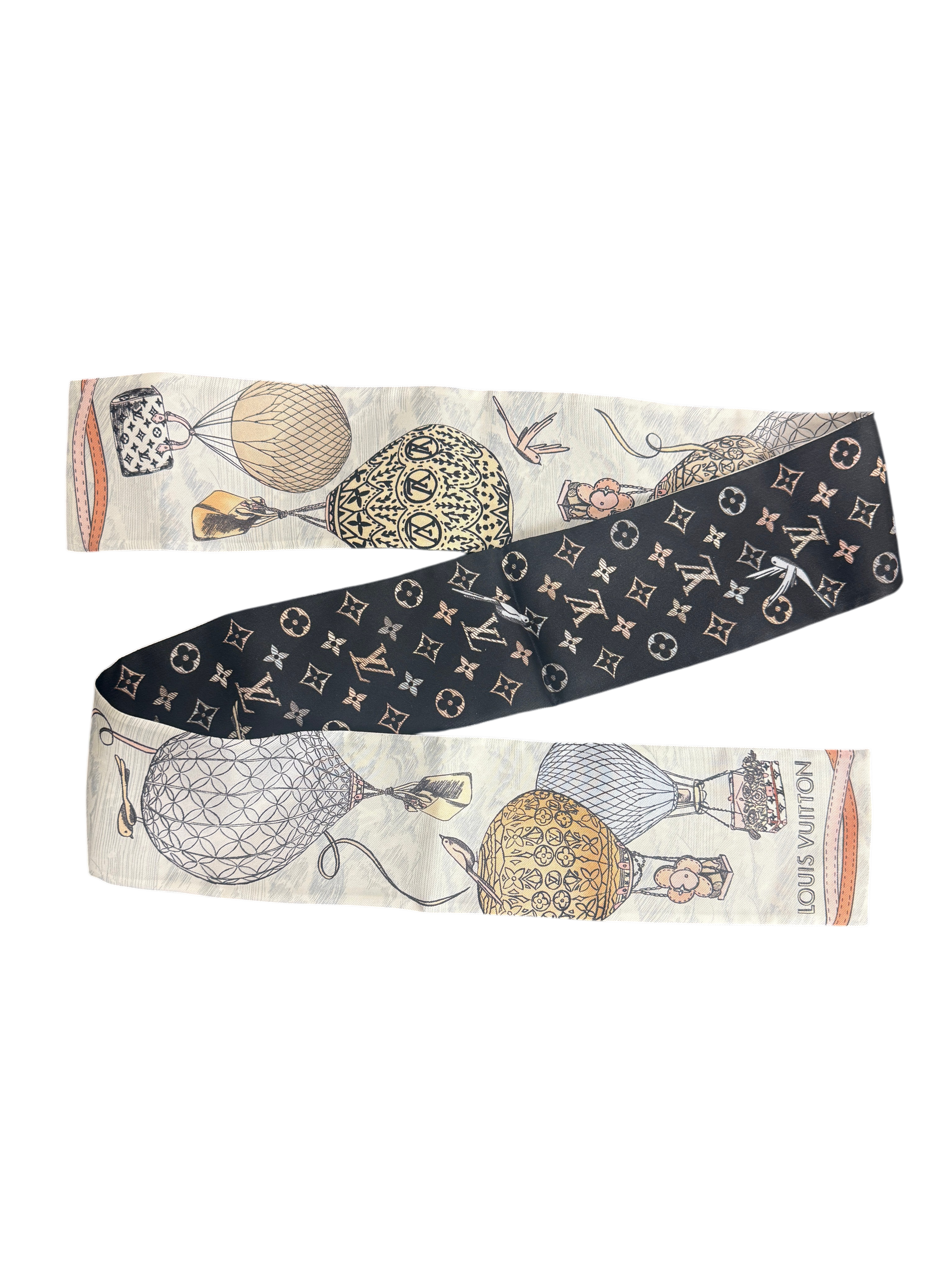 Louis Vuitton Up and Away Silk Bandeau Scarf M78548 Black/White