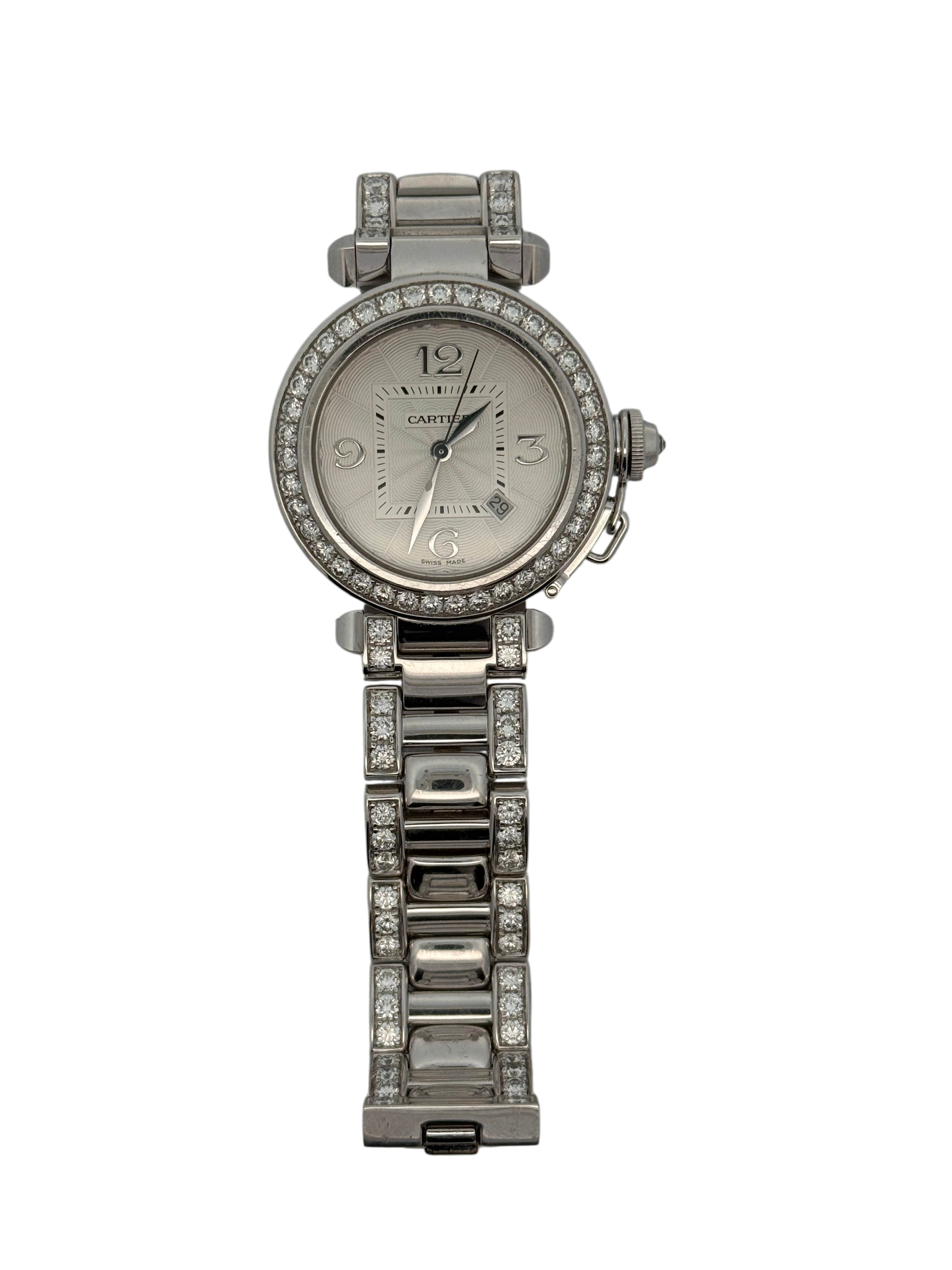 Cartier Pasha 32mm 18K White Gold Watch with Diamond Bezel 2398