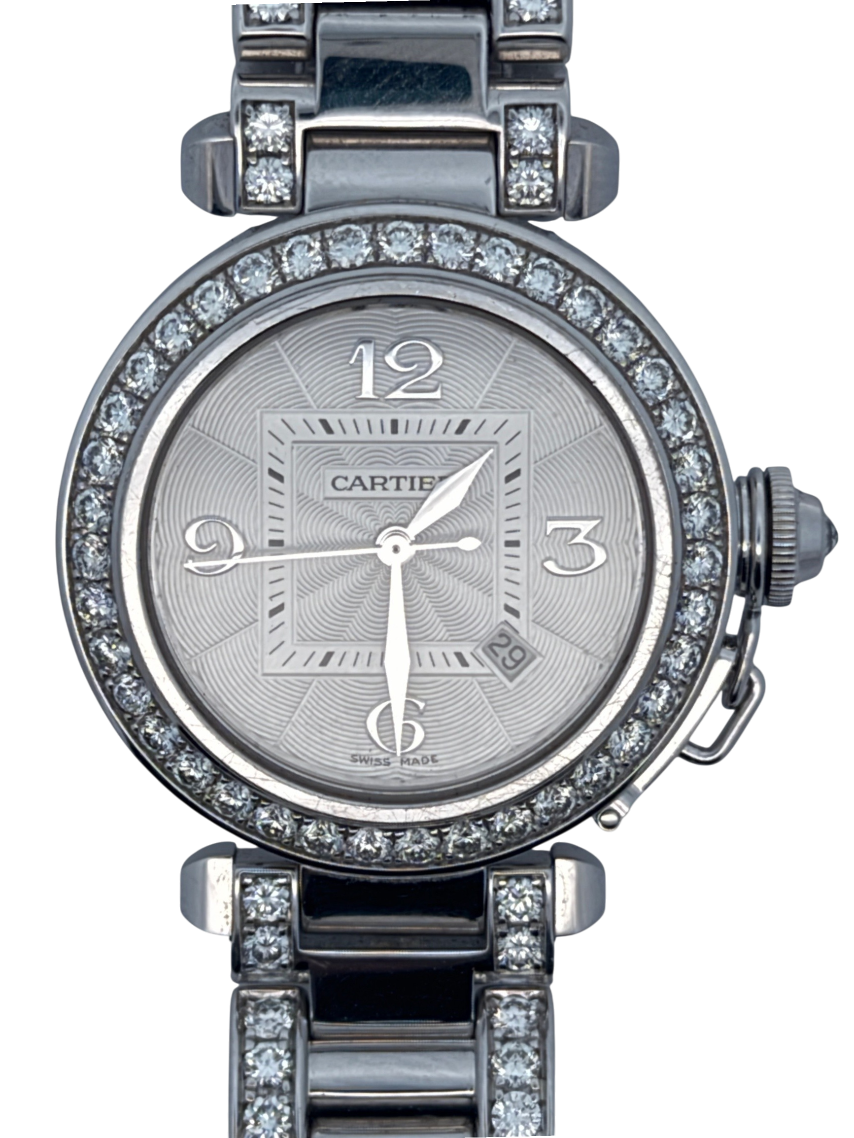 Cartier Pasha 32mm 18K White Gold Watch with Diamond Bezel 2398
