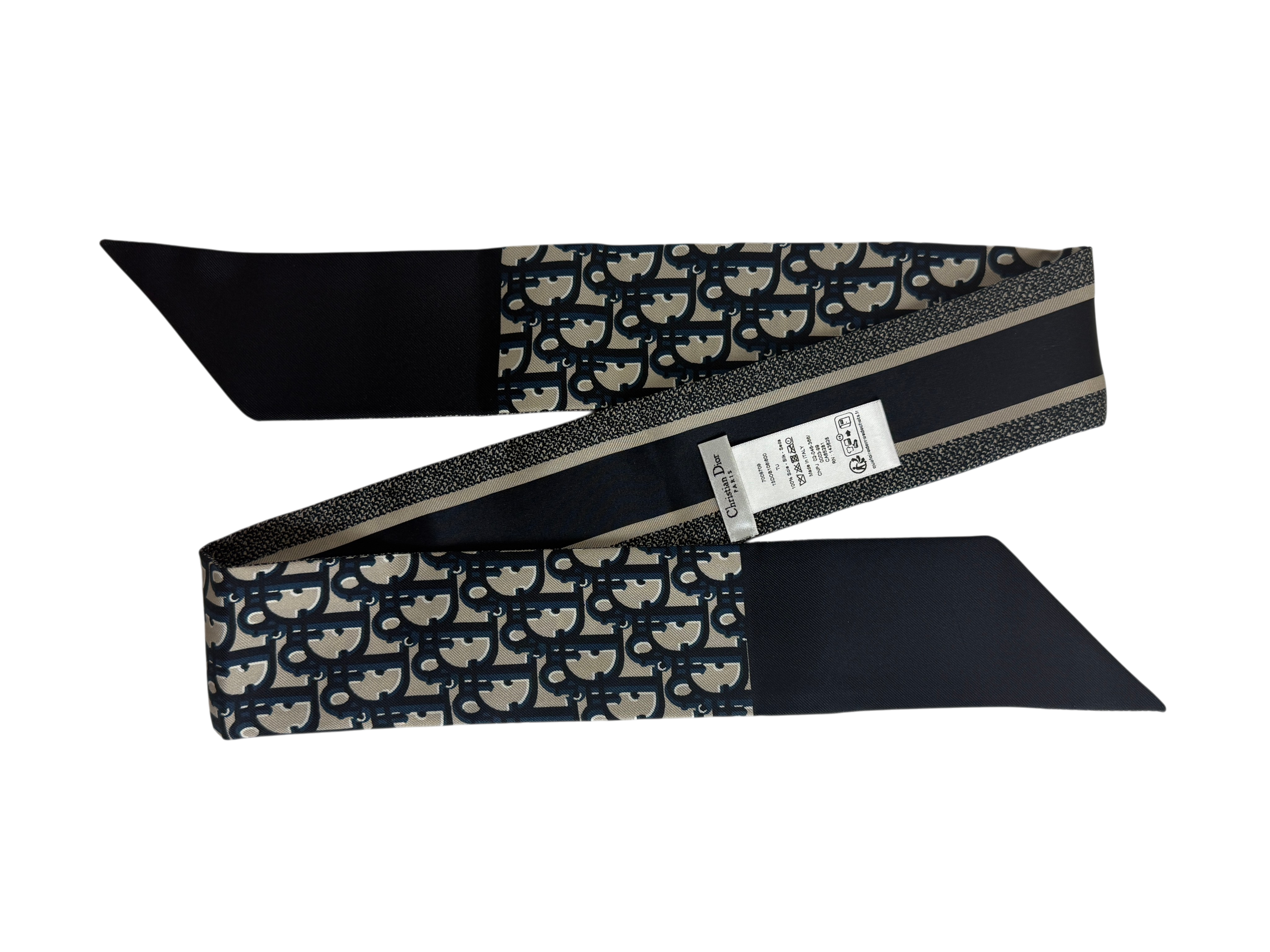 Christian Dior Oblique Mitzah Navy Blue Silk Twill Scarf