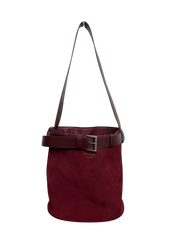 Prada Burgundy Suede Belted Bucket Bag