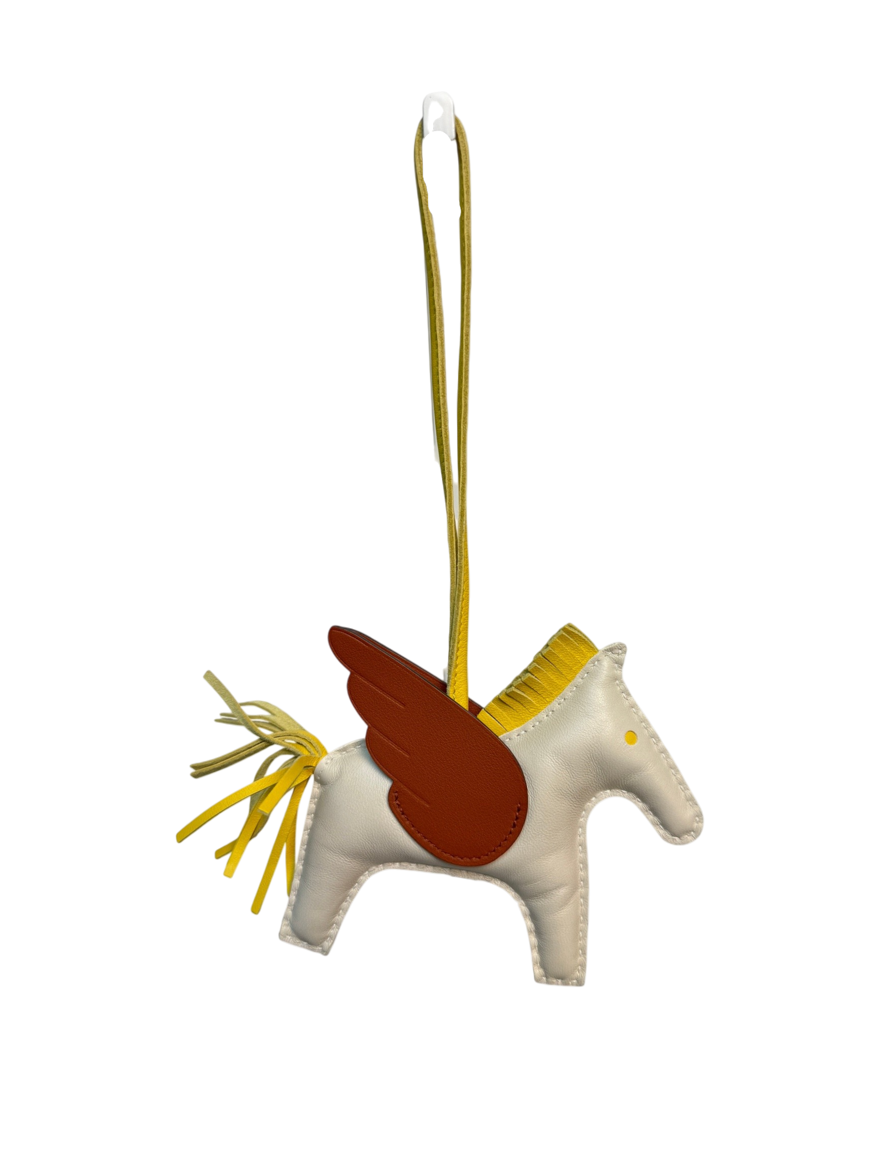 Rodeo Pegase PM Milo Bag Charm in Yellow/White with Brown Wings Hermès