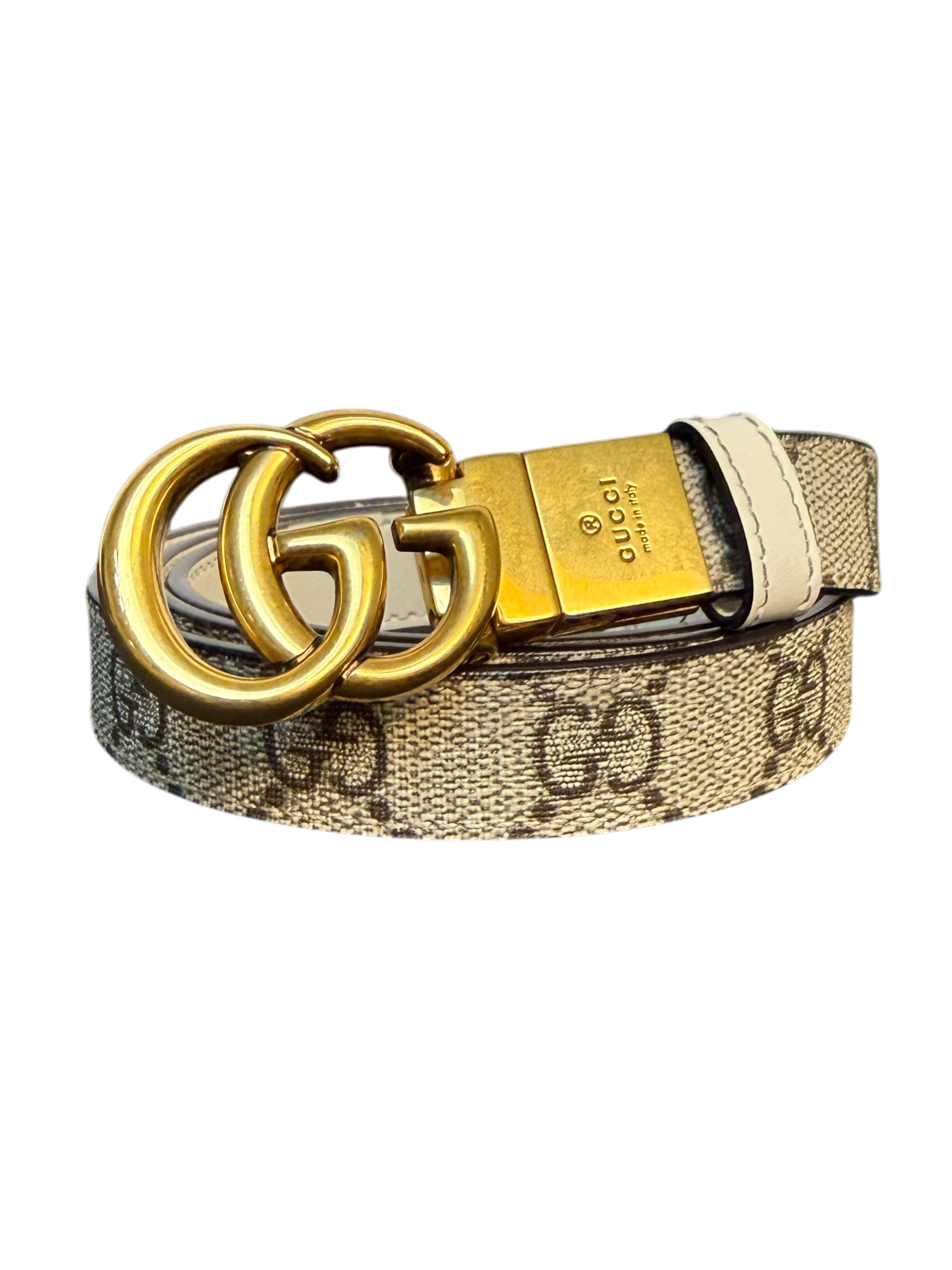 Gucci GG Marmont Supreme Monogram Thin Belt with Gold Buckle