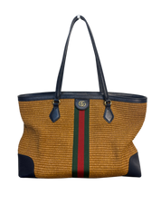 Gucci Ophidia Medium Straw and Leather Tote Bag