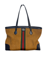 Gucci Ophidia Medium Straw and Leather Tote Bag