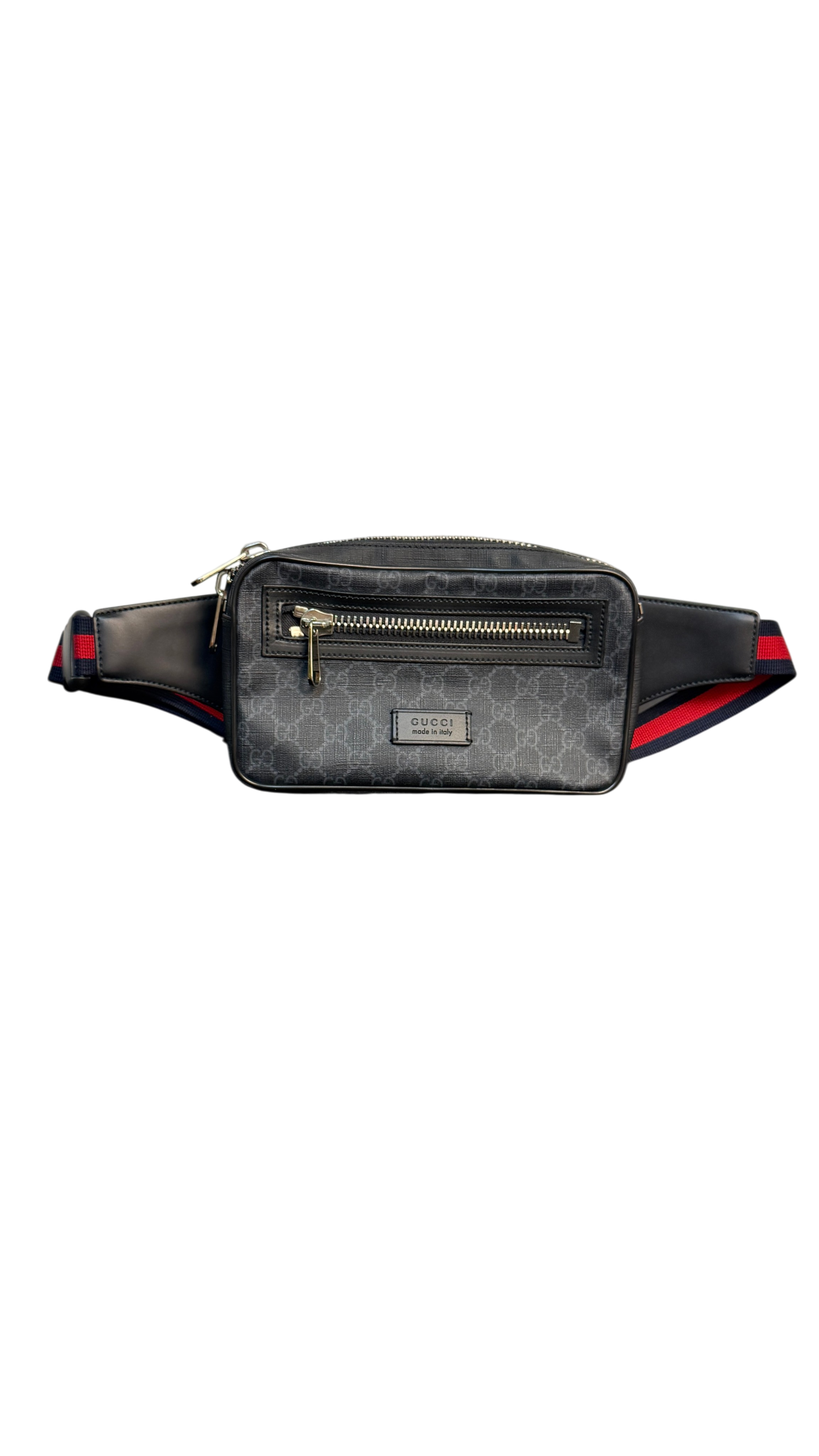 Gucci GG Supreme Soft Zip Black and Red Canvas Belt Bag