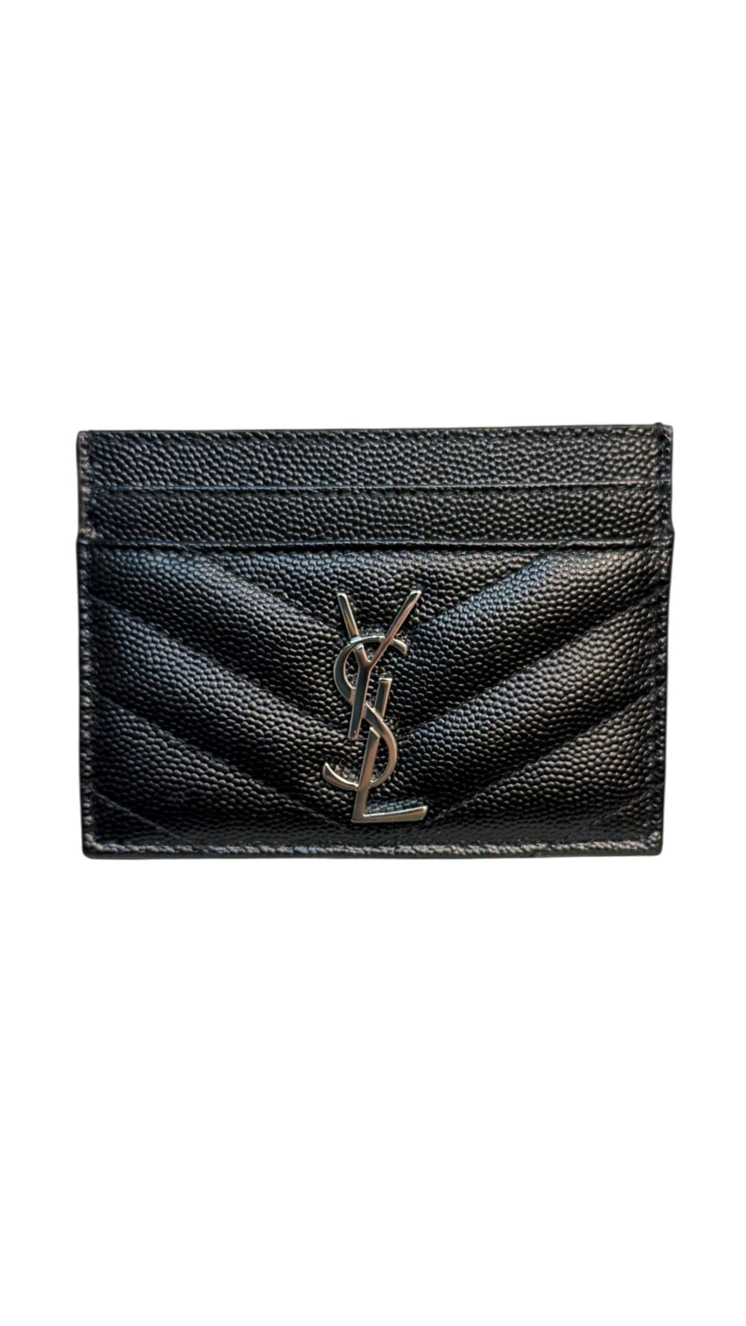 Saint Laurent Cassandre YSL Monogram Card Case in Black Grained Leather