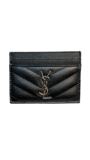 Saint Laurent Cassandre YSL Monogram Card Case in Black Grained Leather
