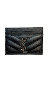 Saint Laurent Cassandre YSL Monogram Card Case in Black Grained Leather