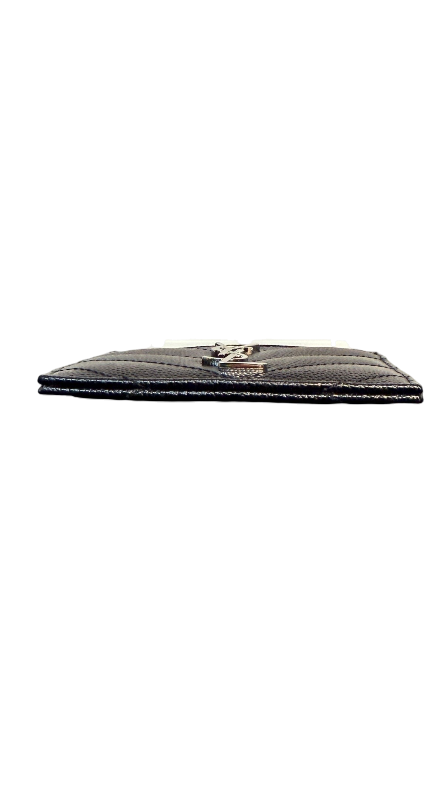 Saint Laurent Cassandre YSL Monogram Card Case in Black Grained Leather