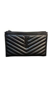 Saint Laurent Black Chevron Grain de Poudre Leather Zip Bill Pouch