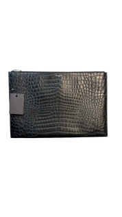 Saint Laurent Black Croc-Embossed Leather Clutch