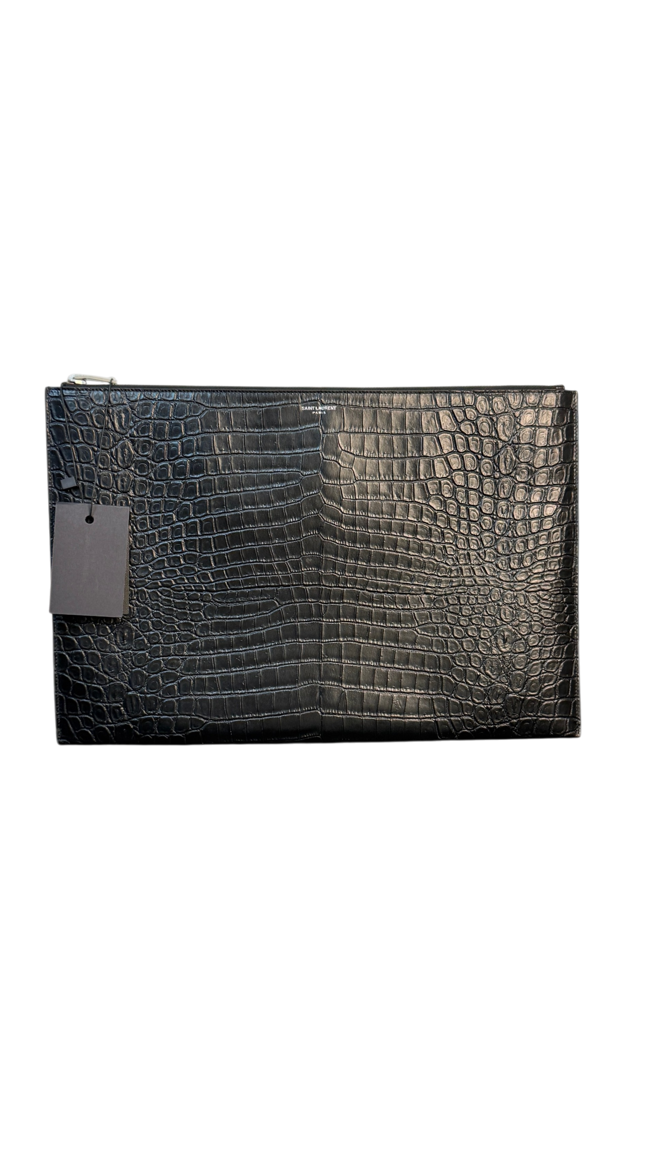 Saint Laurent Black Croc-Embossed Leather Clutch