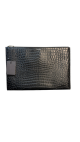 Saint Laurent Black Croc-Embossed Leather Clutch