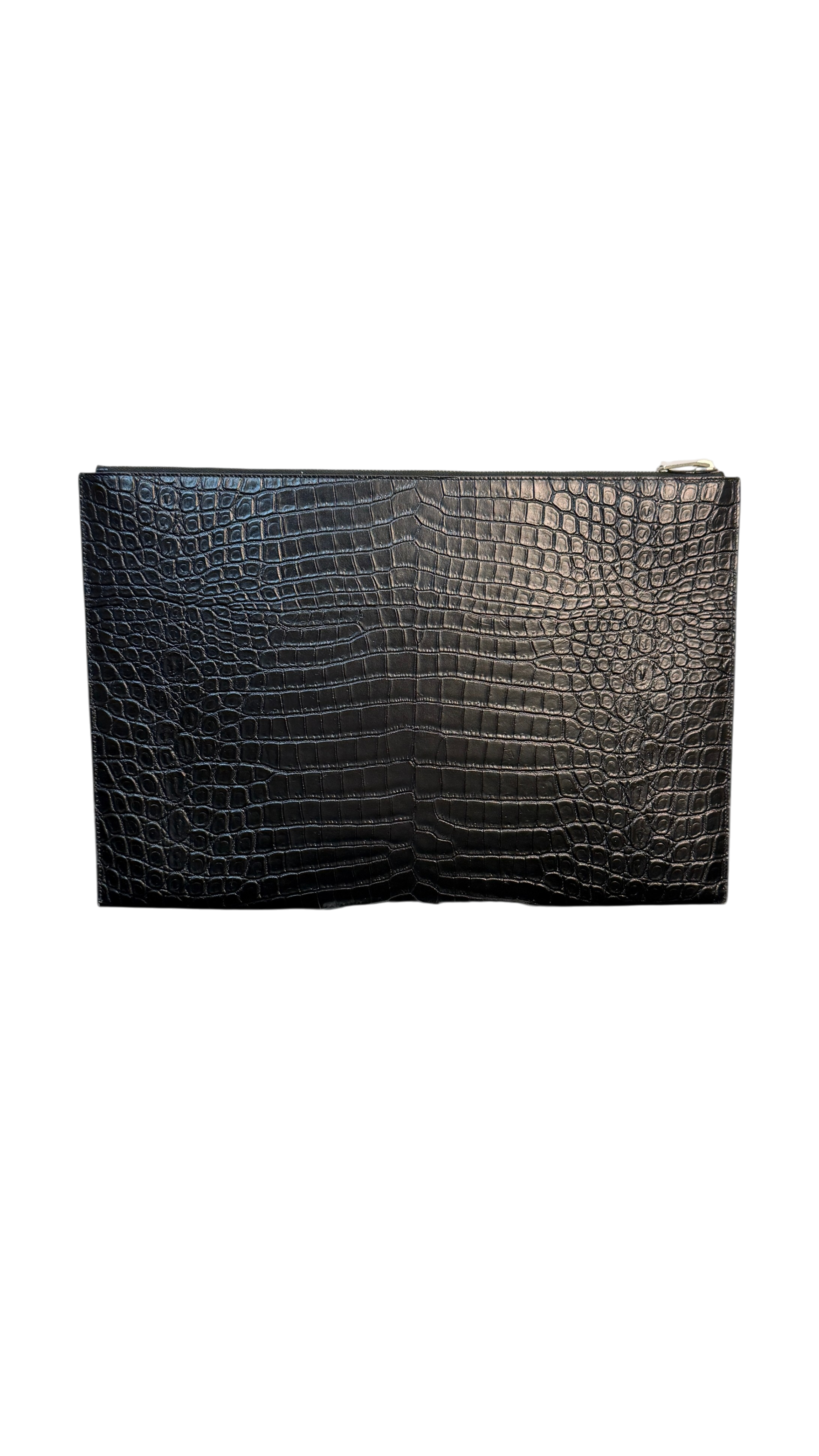 Saint Laurent Black Croc-Embossed Leather Clutch