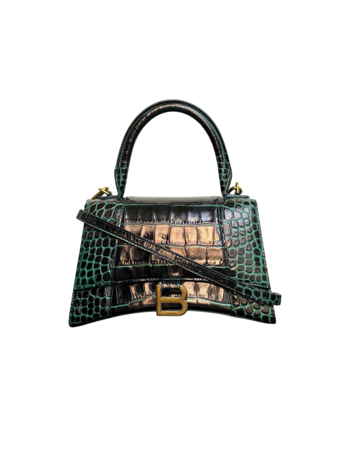 Balenciaga Crocodile Embossed Green Leather Handbag