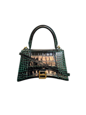 Balenciaga Crocodile Embossed Green Leather Handbag