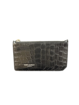 Saint Laurent Croc Embossed Leather Card Case