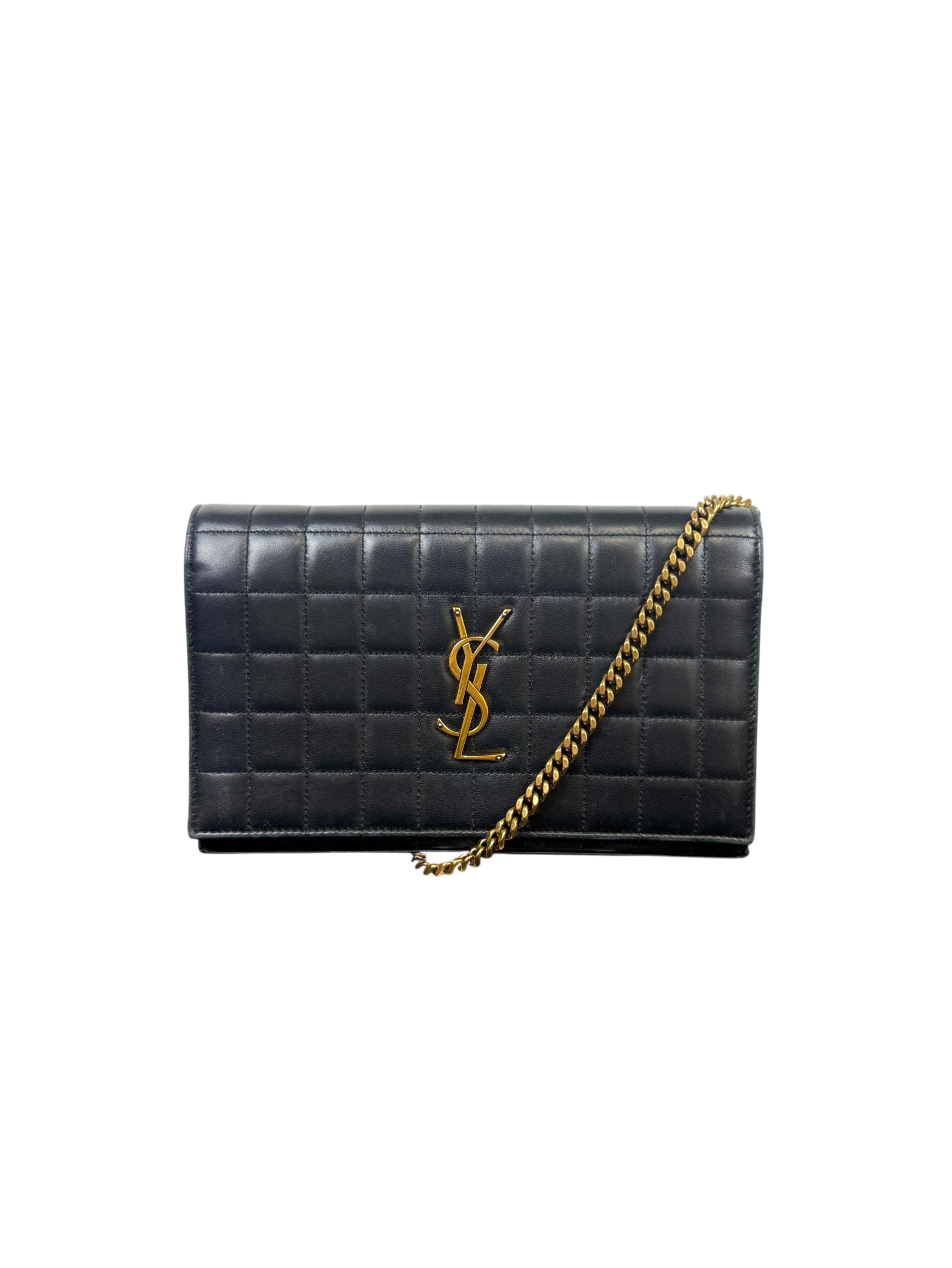 Yves Saint Laurent Cassandre Black Quilted Leather Wallet On Chain