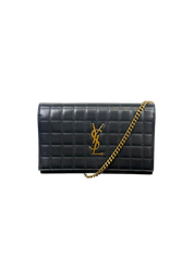 Yves Saint Laurent Cassandre Black Quilted Leather Wallet On Chain