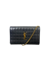 Yves Saint Laurent Cassandre Black Quilted Leather Wallet On Chain