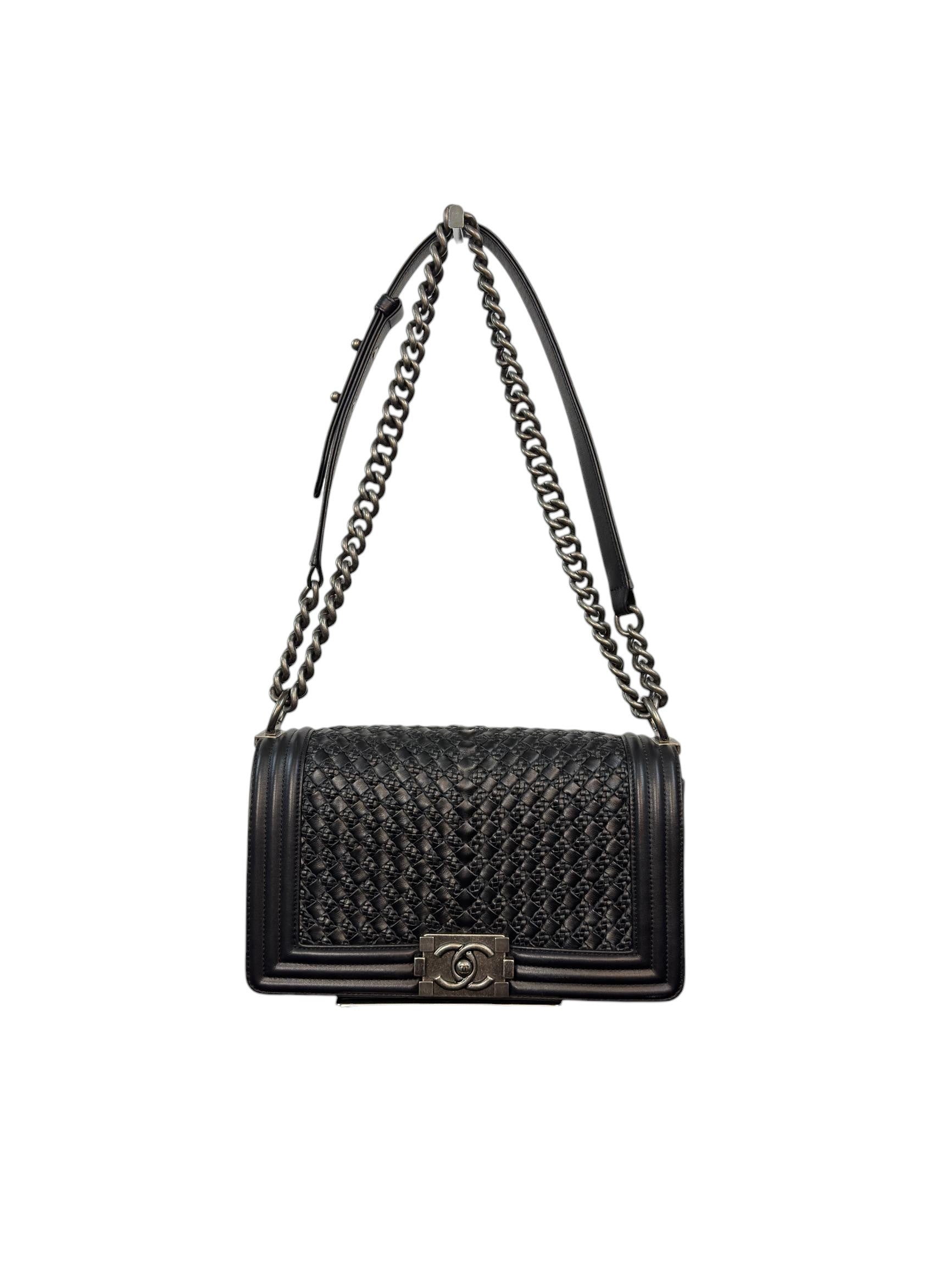 Chanel Boy Bag Medium Black Braided