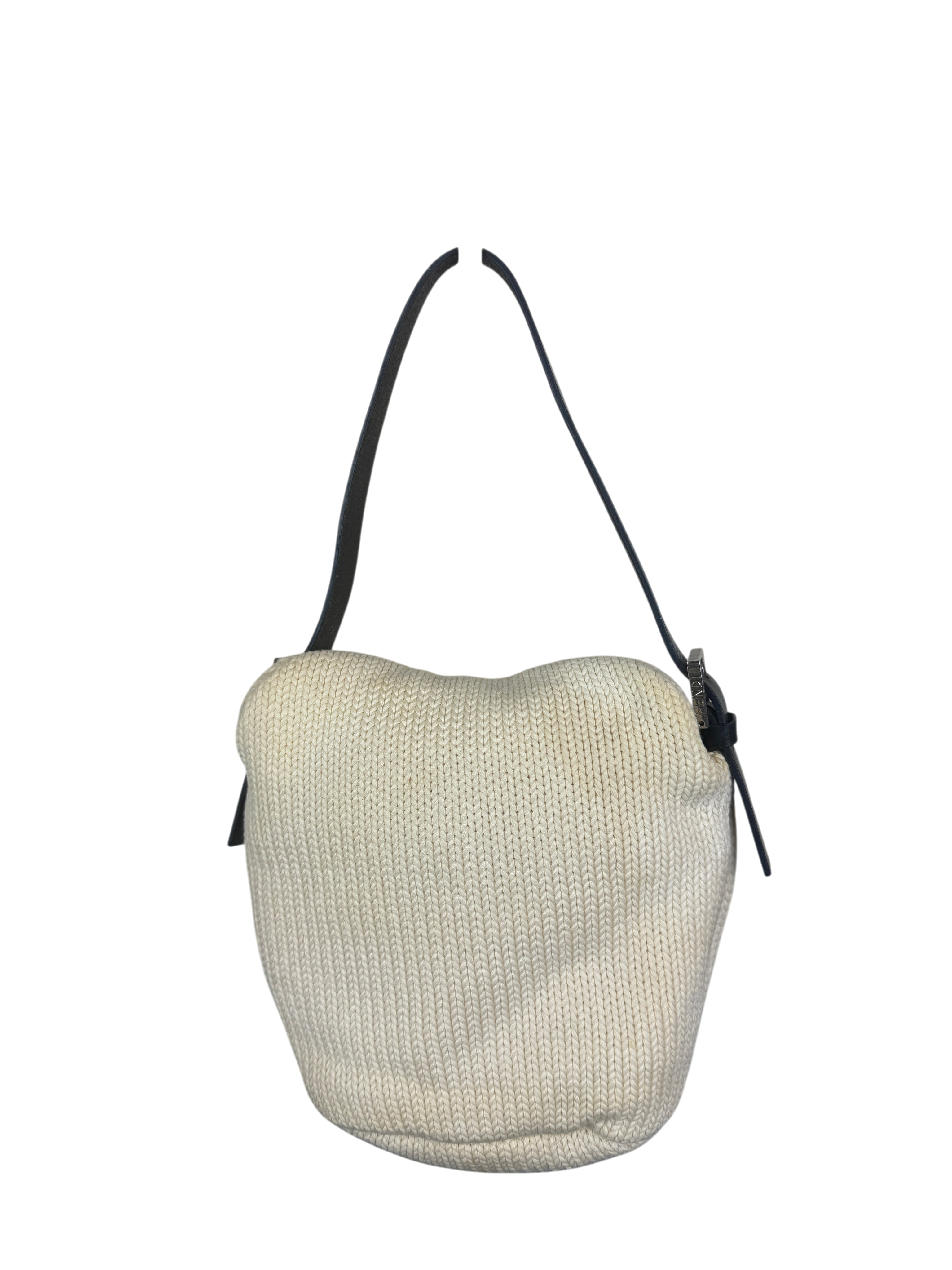 Vintage Fendi White Knitted Bag with Navy Blue Strap