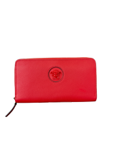Versace Red Leather LA Medusa Long Zipped Wallet