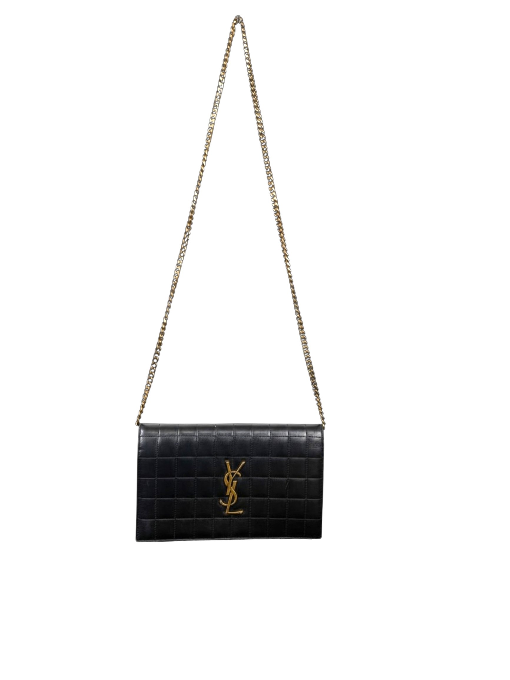 Yves Saint Laurent Cassandre Black Quilted Leather Wallet On Chain