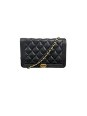 Chanel Boy Black Quilted Caviar Leather Wallet on Chain (WOC) with Gold Hardware