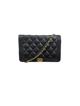 Chanel Boy Black Quilted Caviar Leather Wallet on Chain (WOC) with Gold Hardware