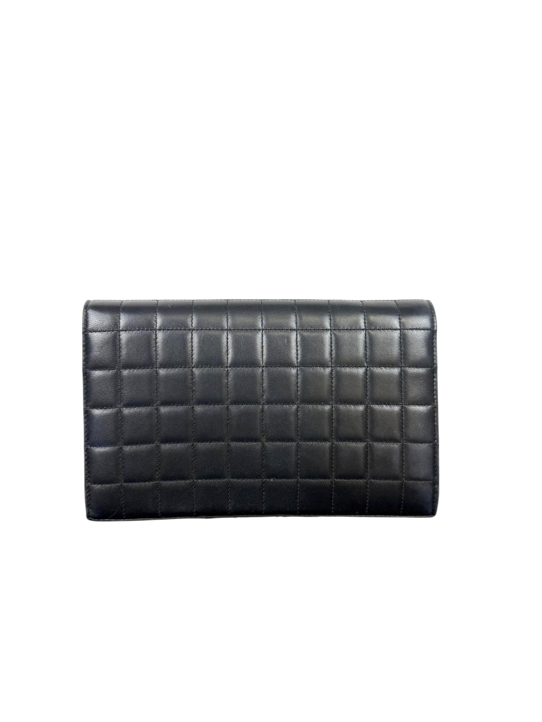 Yves Saint Laurent Cassandre Black Quilted Leather Wallet On Chain