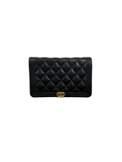 Chanel Boy Black Quilted Caviar Leather Wallet on Chain (WOC) with Gold Hardware