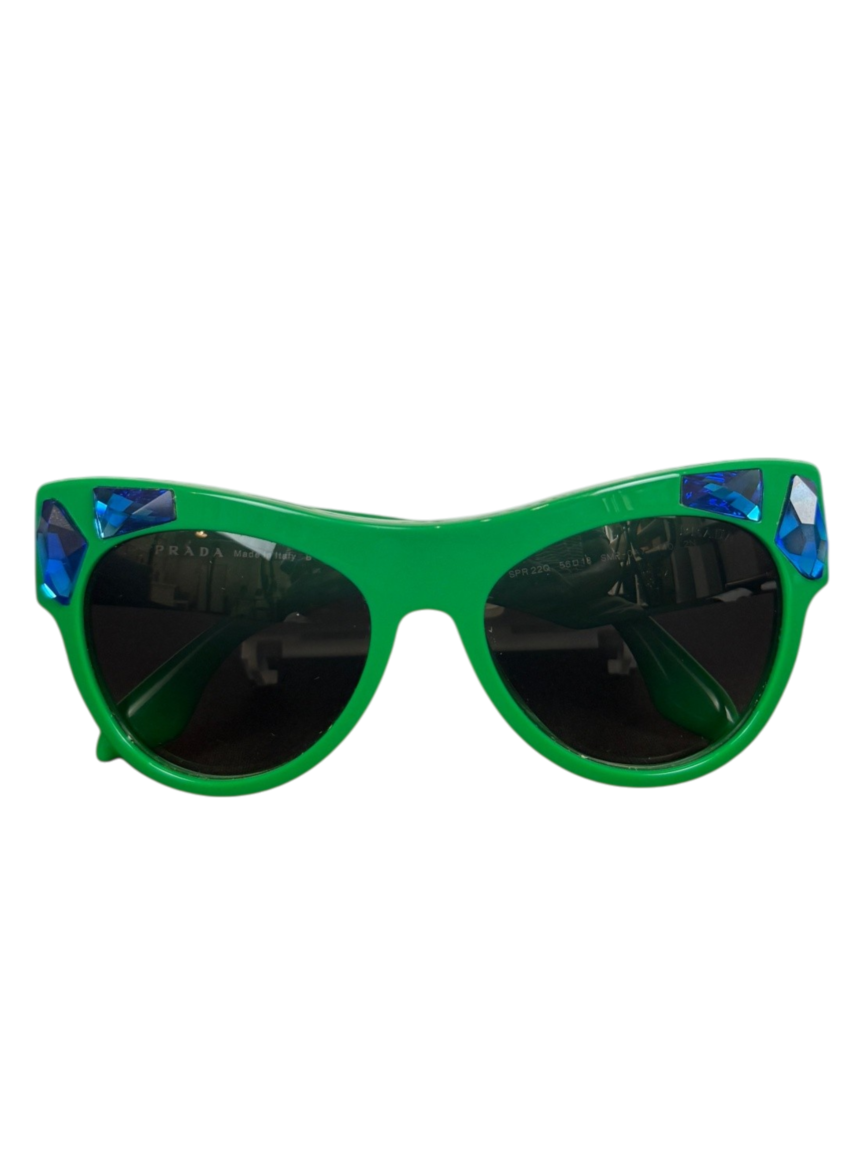 Prada SPR 22Q Green Sunglasses with Blue Crystal Accents