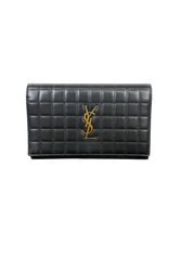 Yves Saint Laurent Cassandre Black Quilted Leather Wallet On Chain