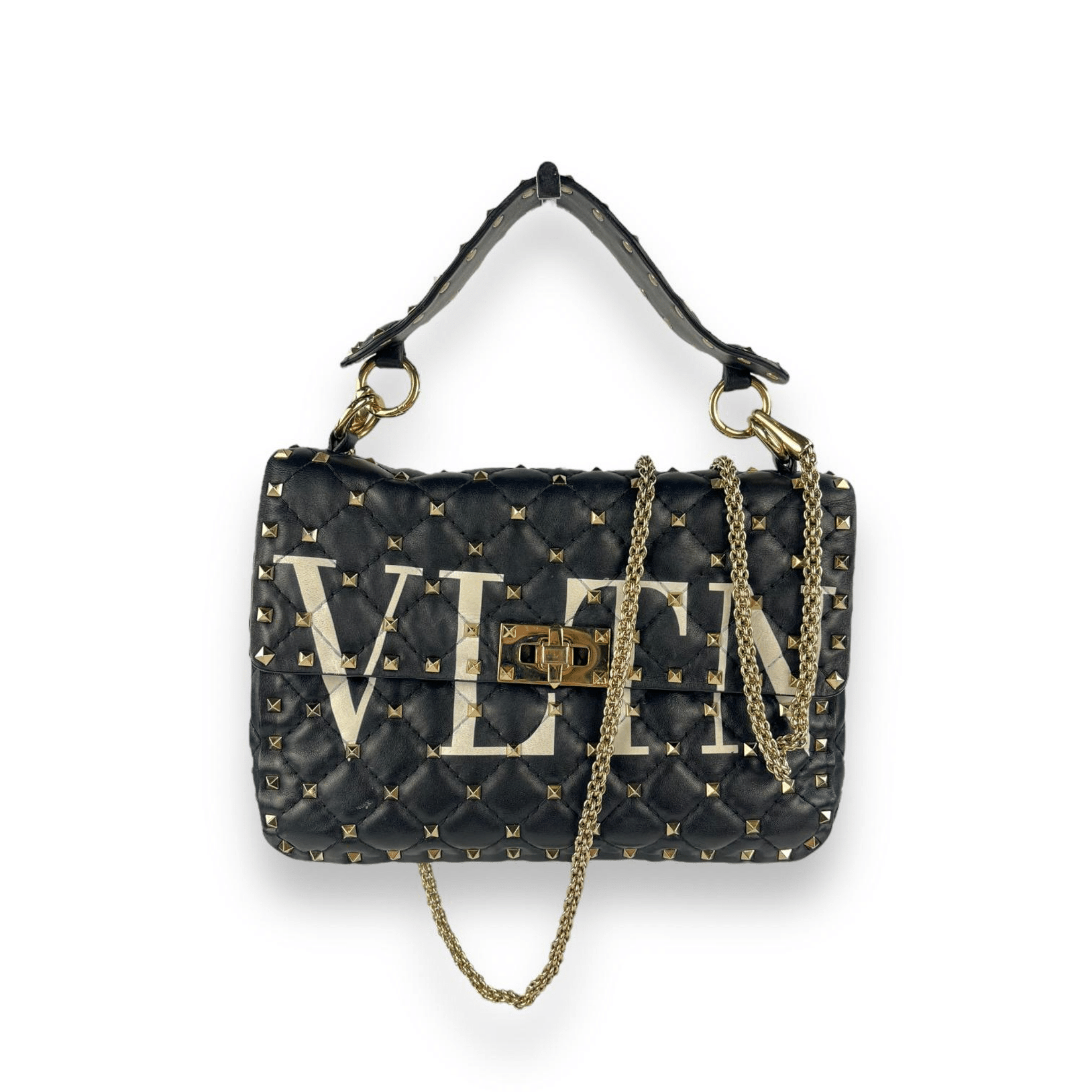 Valentino Rockstud Quilted Top Handle Bag