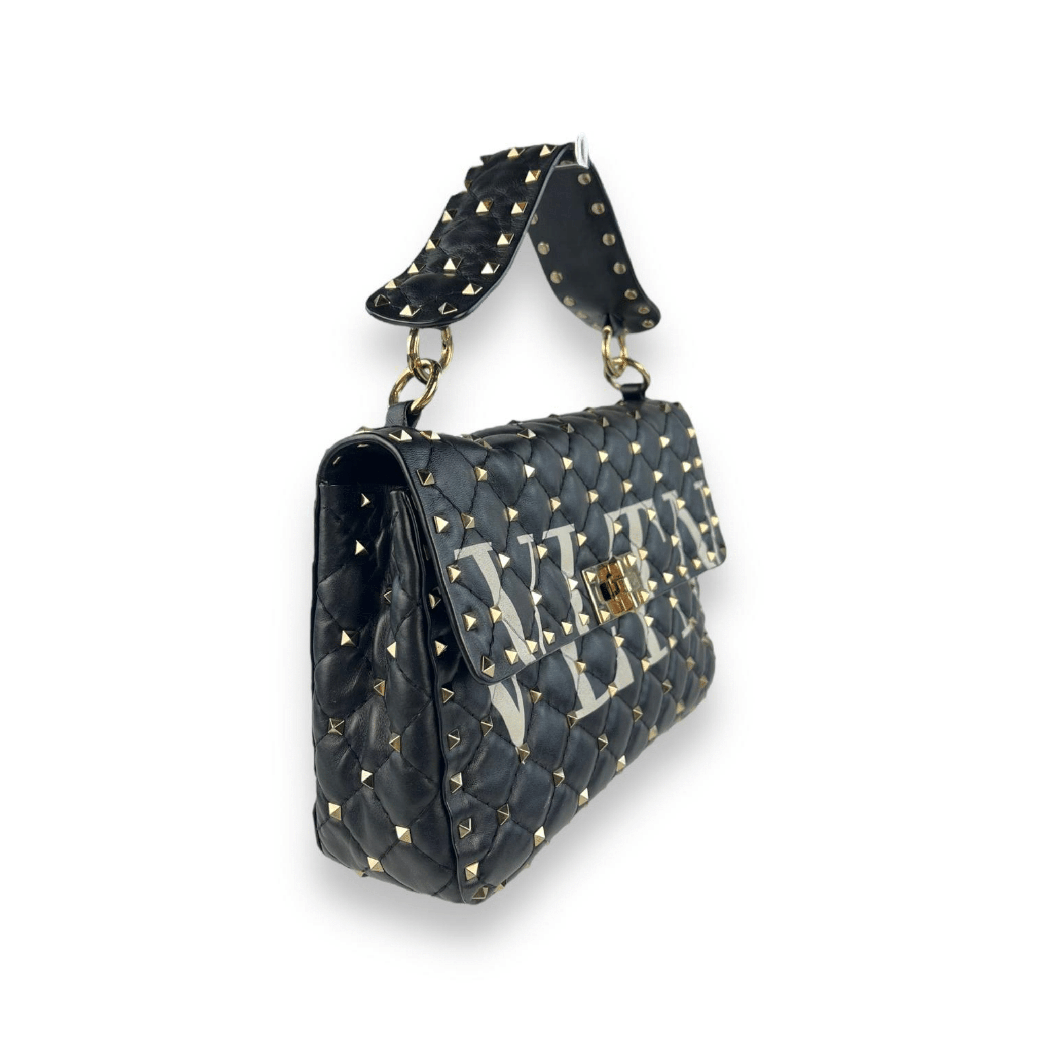 Valentino Rockstud Quilted Top Handle Bag