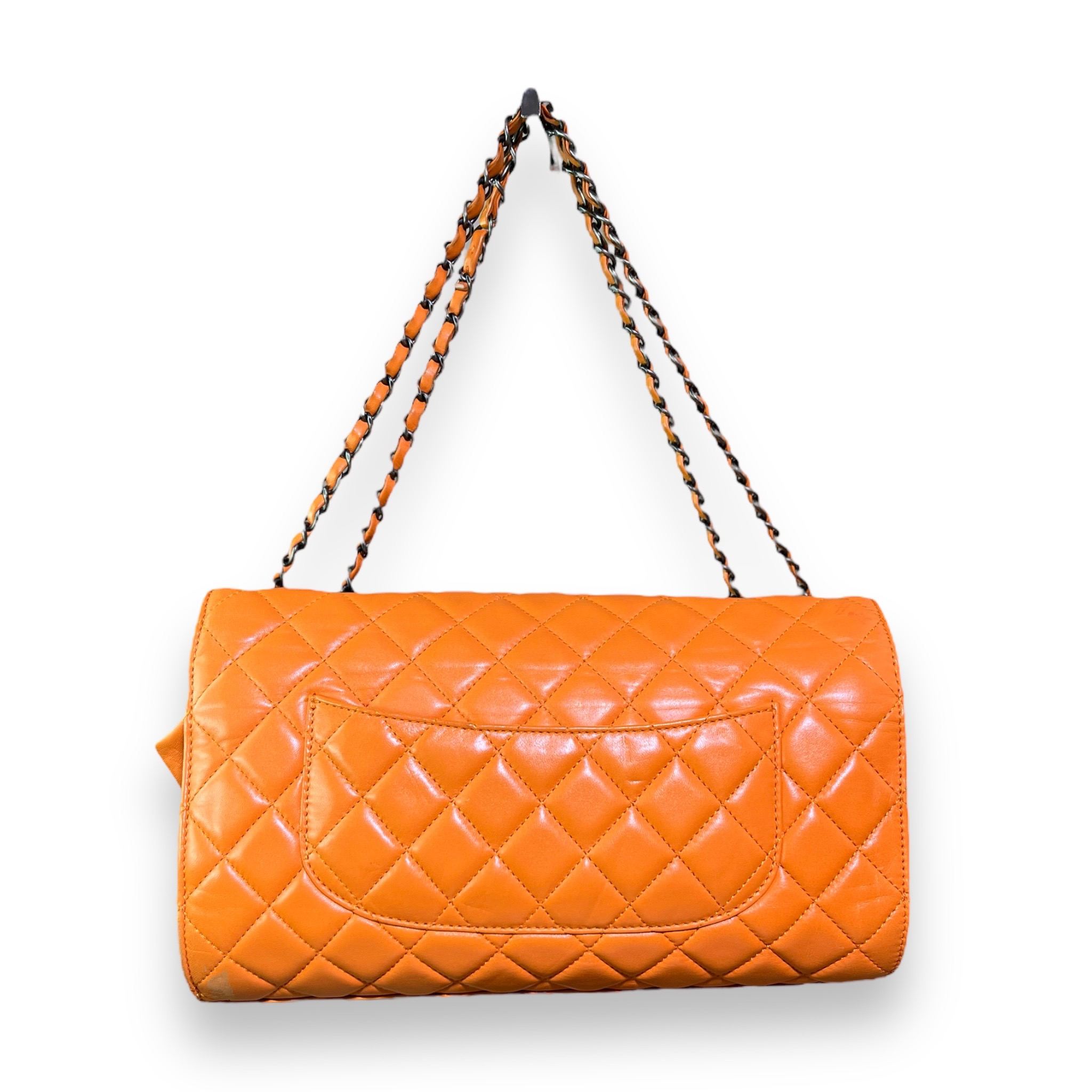 Chanel Orange Drawstring Quilted Classic Flap